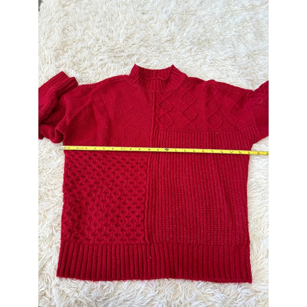 American Eagle Red Knit Patchwork Sweater Mock Ne… - image 5